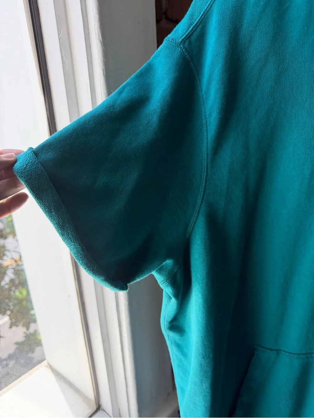 American Eagle Teal Embroidered Logo Short-Sleeve Hoodie